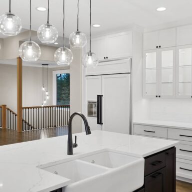 kitchen lights and view into great room