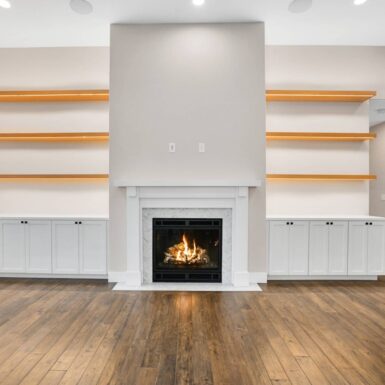 living room entertainment wall with fire place