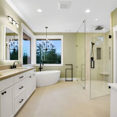 primary bathroom walk in shower and soaking tub
